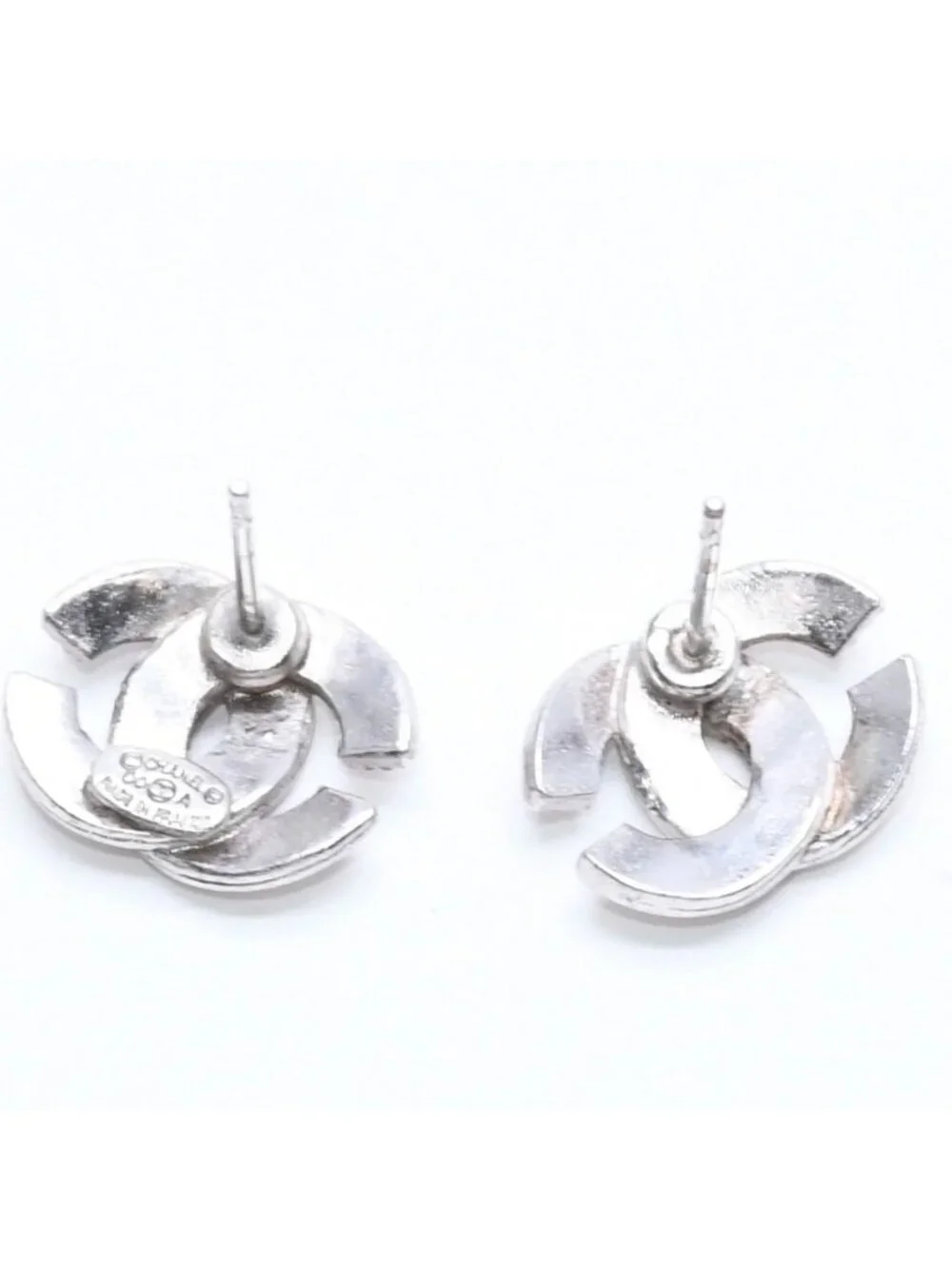 Chanel Earrings CC Logo Silver Metal